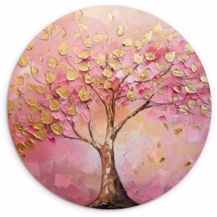 Boom - Roze - Goud - Modern Wandcirkel kunststof plaat 5mm dik klein -3d