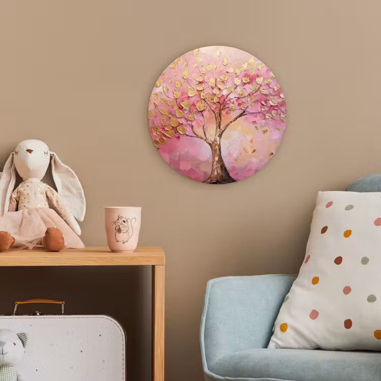 Boom - Roze - Goud - Modern Wandcirkel kunststof plaat 5mm dik klein -tsfeer1_kind