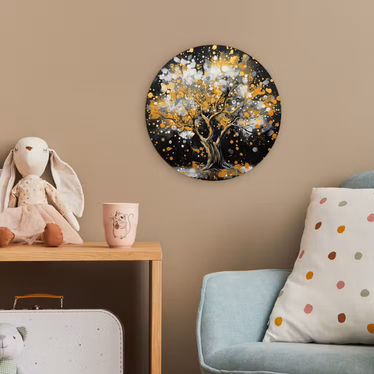 Boom - Zwart - Goud - Wit - Modern Wandcirkel kunststof plaat 5mm dik klein -tsfeer1_kind