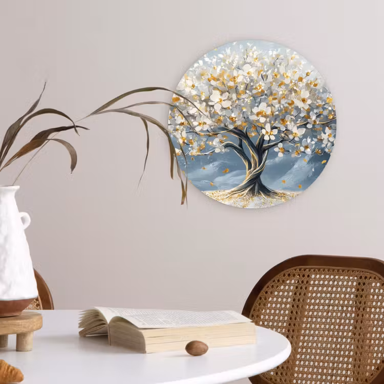 Boom - Winter - Levensboom - Modern - Goud Wandcirkel kunststof plaat 5mm dik klein -sfeer4