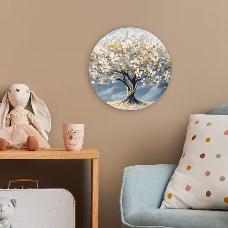 Boom - Winter - Levensboom - Modern - Goud Wandcirkel kunststof plaat 5mm dik klein -tsfeer1_kind