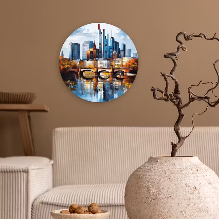 Bomen Frankfurt- Stad - Skyline - Brug Wandcirkel kunststof plaat 5mm dik klein -sfeer1