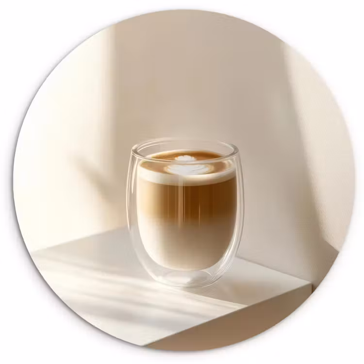 Mok - Latte - Minimalistisch - Schaduw Wandcirkel kunststof plaat 5mm dik klein -3d