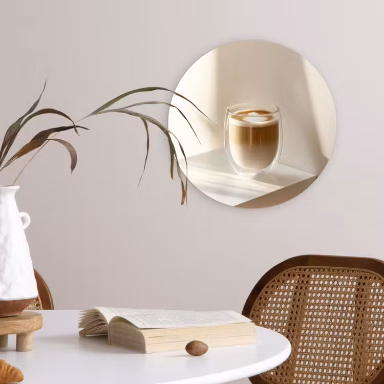 Mok - Latte - Minimalistisch - Schaduw Wandcirkel kunststof plaat 5mm dik klein -sfeer4