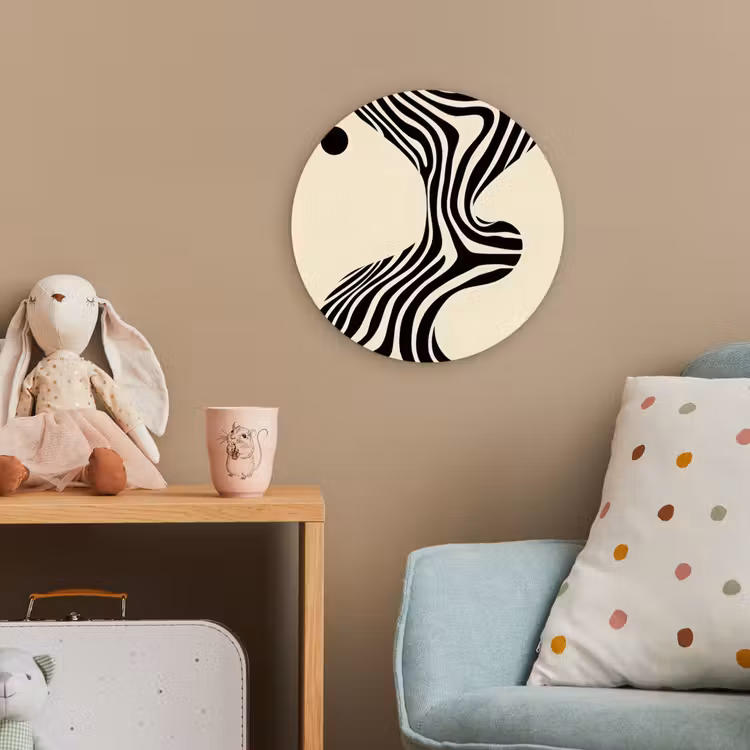 Beige - Lijnen - Golvend -  Abstract Wandcirkel kunststof plaat 5mm dik klein -tsfeer1_kind