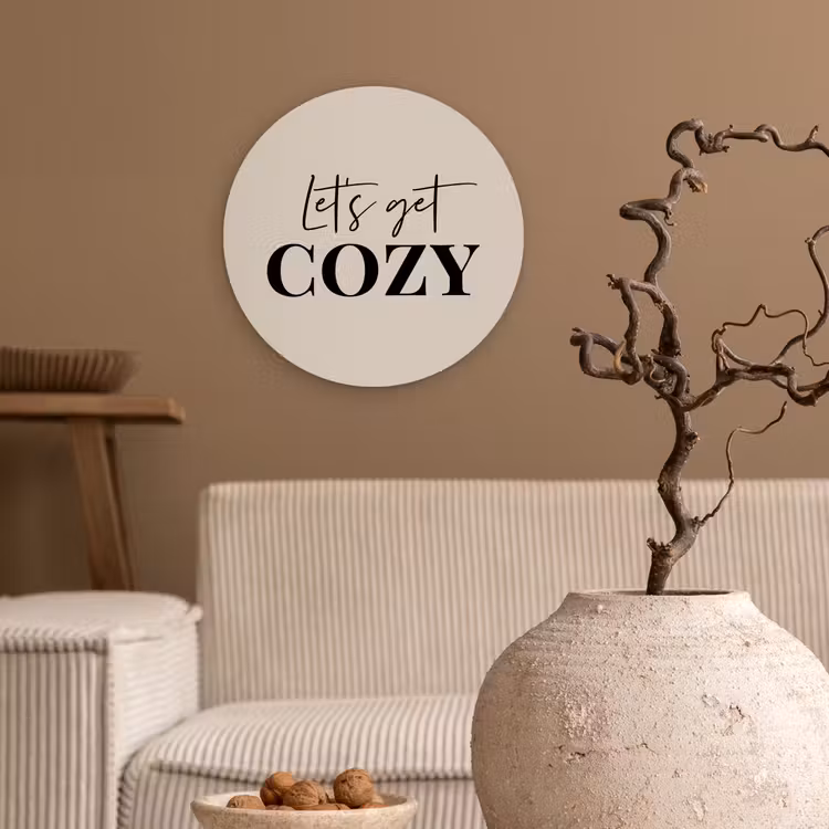 Beige - Winter - Quote - Cozy Wandcirkel kunststof plaat 5mm dik klein -sfeer1