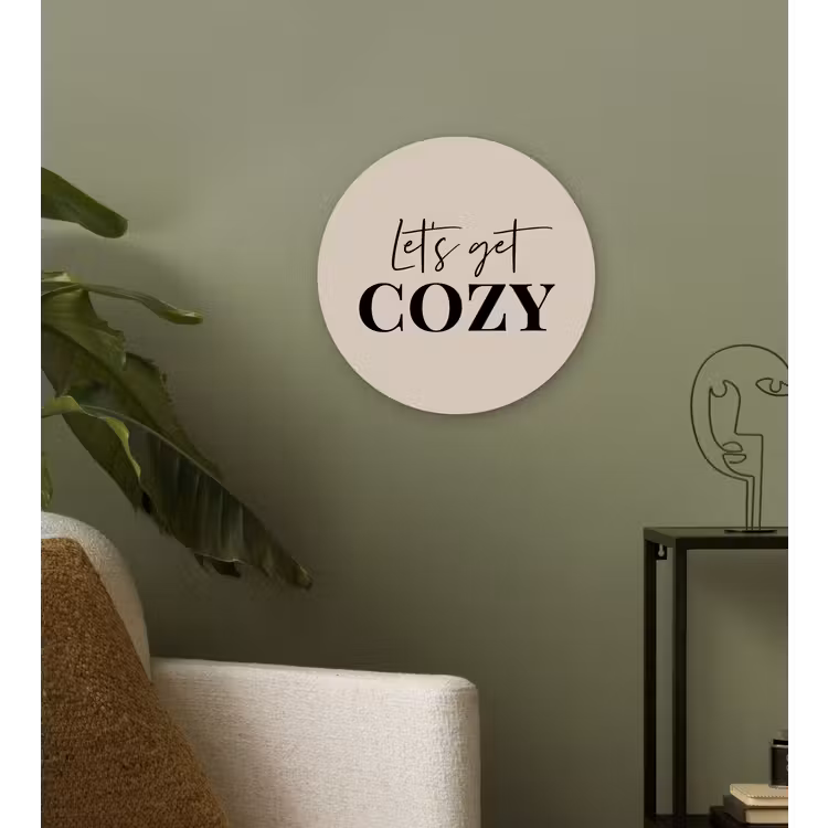 Beige - Winter - Quote - Cozy Wandcirkel kunststof plaat 5mm dik klein -sfeer3
