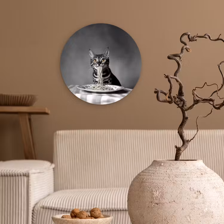 Bengaal - Kat - Tafelkleed - Zwart - Wit - Dier Wandcirkel kunststof plaat 5mm dik klein -sfeer1