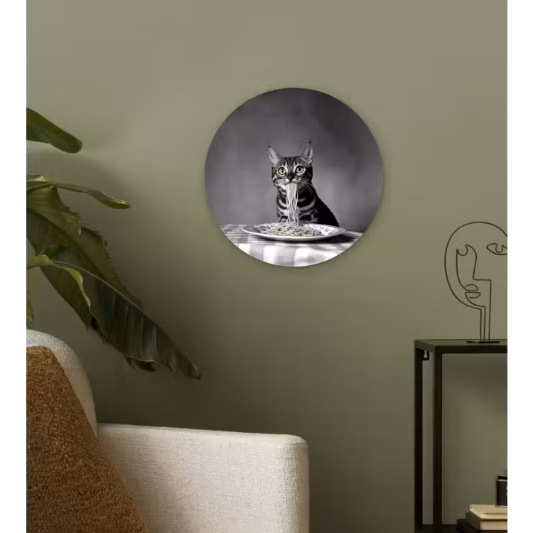 Bengaal - Kat - Tafelkleed - Zwart - Wit - Dier Wandcirkel kunststof plaat 5mm dik klein -sfeer3