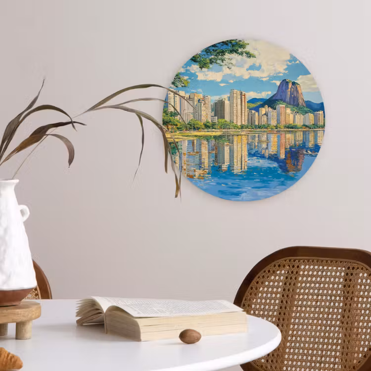 Berg - Skyline - Strand - Water Wandcirkel kunststof plaat 5mm dik klein -sfeer4
