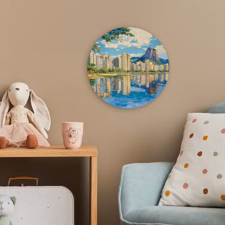 Berg - Skyline - Strand - Water Wandcirkel kunststof plaat 5mm dik klein -tsfeer1_kind