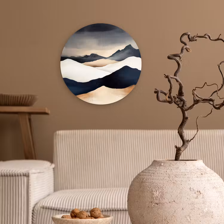 Bergen - Donkerblauw - Landschap Wandcirkel kunststof plaat 5mm dik klein -sfeer1