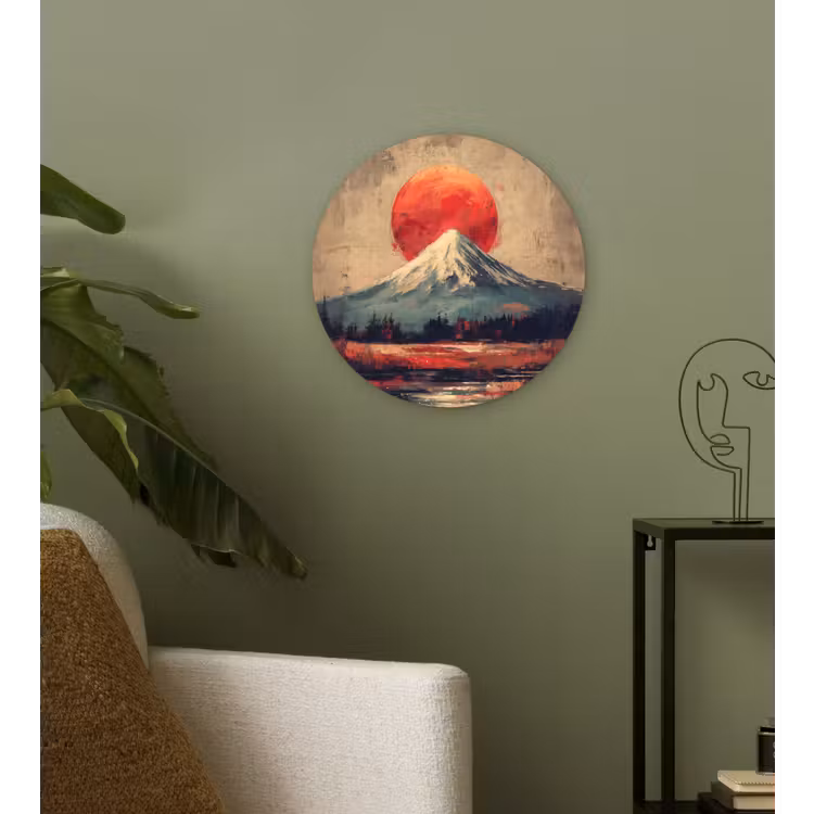 Bergtop - Sneeuw - Zon Wandcirkel kunststof plaat 5mm dik klein -sfeer3