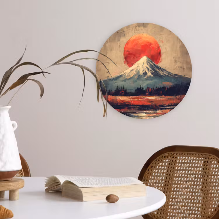 Bergtop - Sneeuw - Zon Wandcirkel kunststof plaat 5mm dik klein -sfeer4