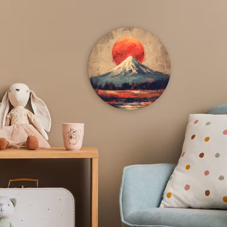 Bergtop - Sneeuw - Zon Wandcirkel kunststof plaat 5mm dik klein -tsfeer1_kind