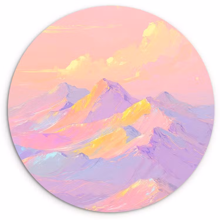 Bergtoppen - Wolken - Dromerig Wandcirkel kunststof plaat 5mm dik klein -3d