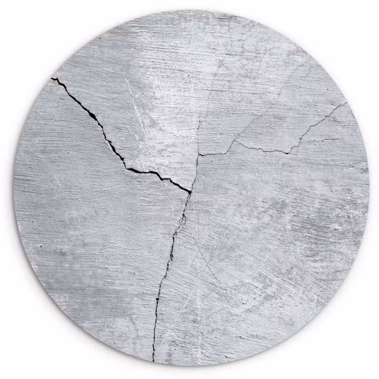Beton - Scheur - Grijs Wandcirkel kunststof plaat 5mm dik klein -3d