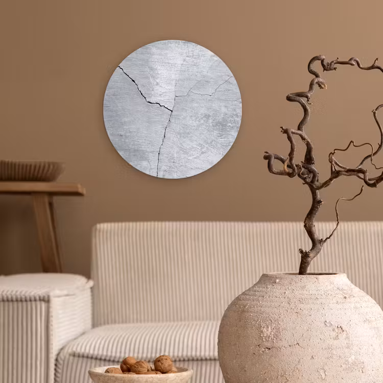 Beton - Scheur - Grijs Wandcirkel kunststof plaat 5mm dik klein -sfeer1