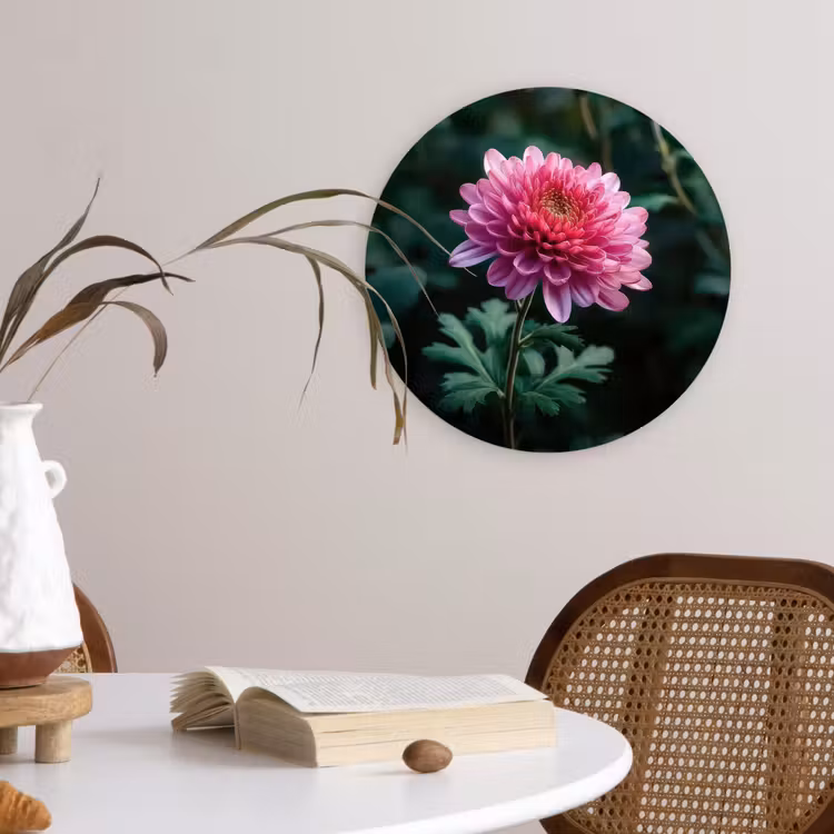 Blad - Chrysant - Roze - Schaduw Wandcirkel kunststof plaat 5mm dik klein -sfeer4