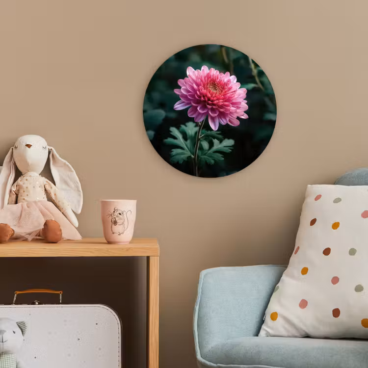 Blad - Chrysant - Roze - Schaduw Wandcirkel kunststof plaat 5mm dik klein -tsfeer1_kind