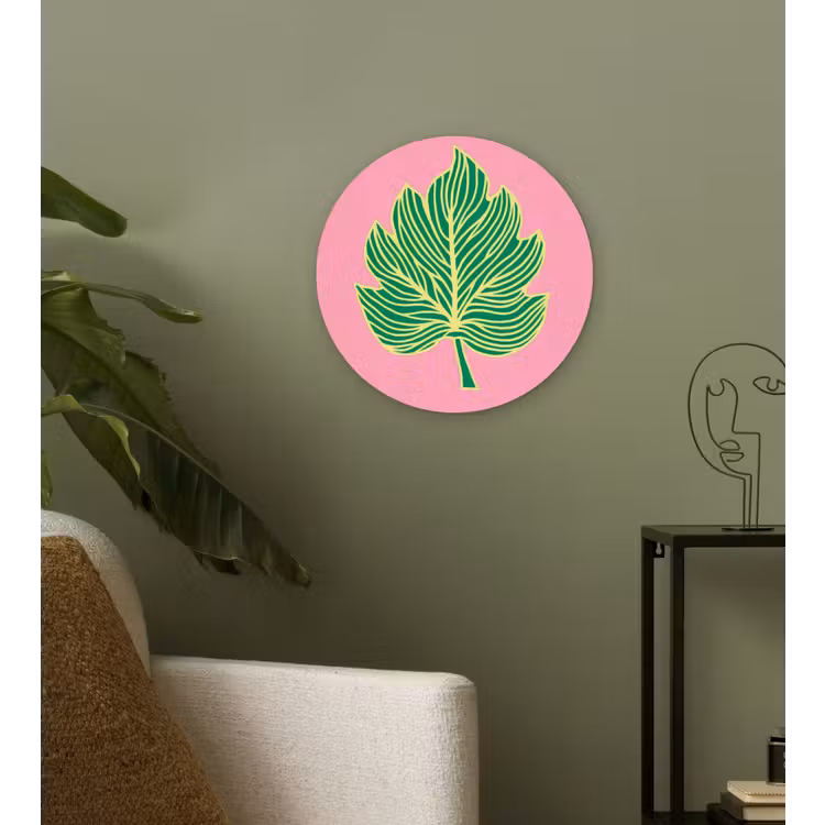 Blad - Groen - Illustratie - Minimalistisch Wandcirkel kunststof plaat 5mm dik klein -sfeer3