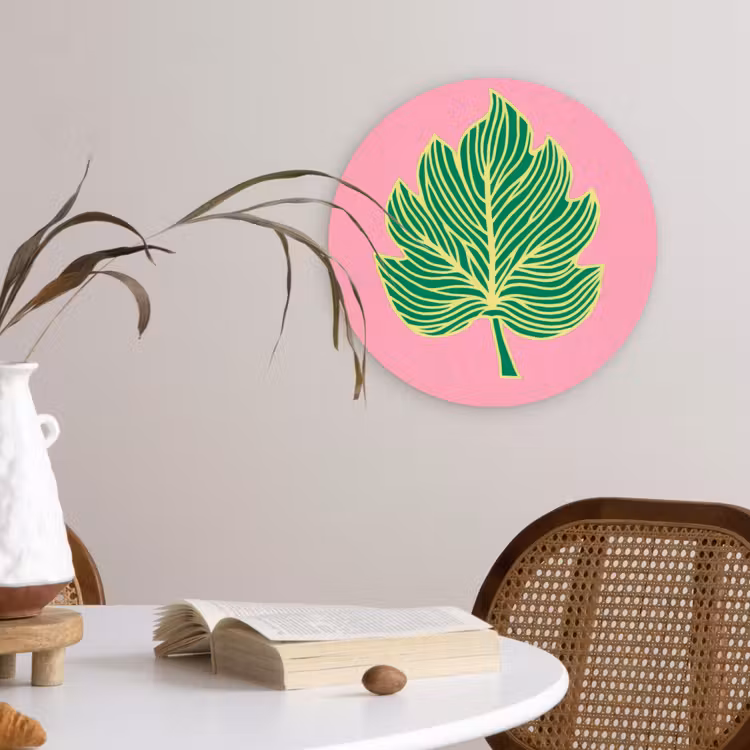 Blad - Groen - Illustratie - Minimalistisch Wandcirkel kunststof plaat 5mm dik klein -sfeer4