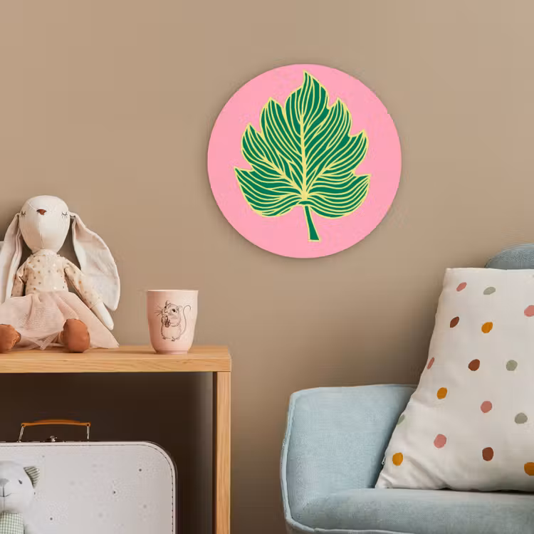 Blad - Groen - Illustratie - Minimalistisch Wandcirkel kunststof plaat 5mm dik klein -tsfeer1_kind