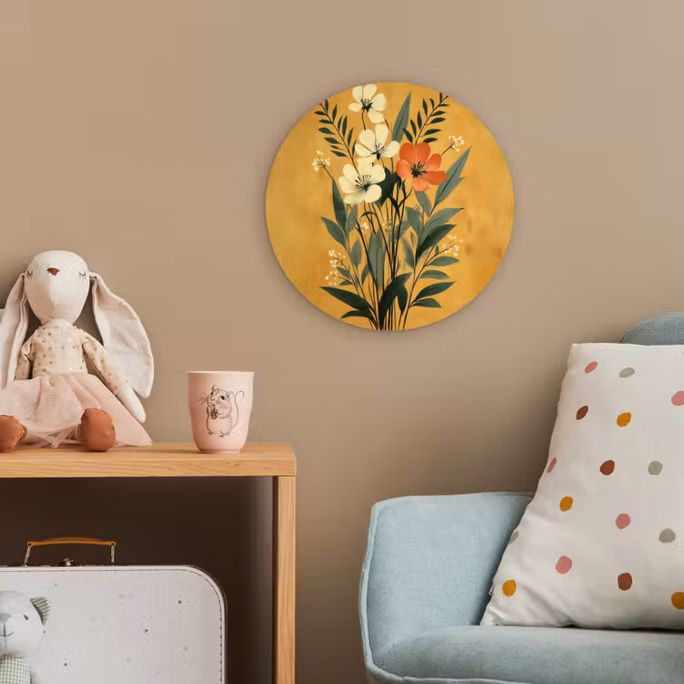 Bladeren - Boeket - Bloemen - Geel Wandcirkel kunststof plaat 5mm dik klein -tsfeer1_kind