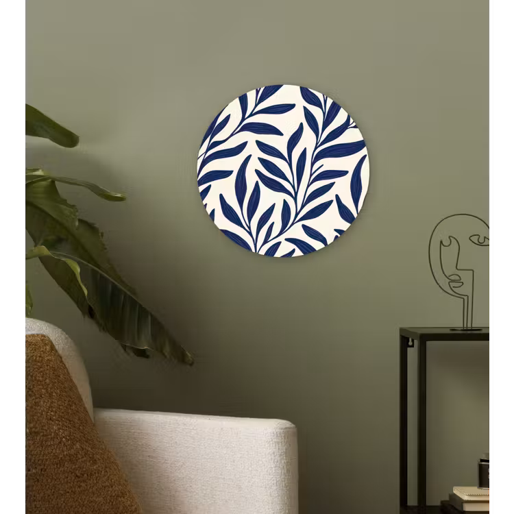 Bladeren - Klimop - Donkerblauw Wandcirkel kunststof plaat 5mm dik klein -sfeer3