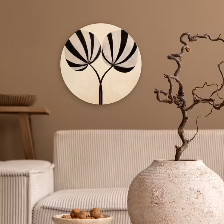 Bladeren - Gestreept - Stengel - Beige Wandcirkel kunststof plaat 5mm dik klein -sfeer1