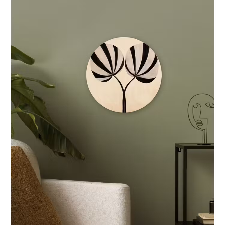Bladeren - Gestreept - Stengel - Beige Wandcirkel kunststof plaat 5mm dik klein -sfeer3