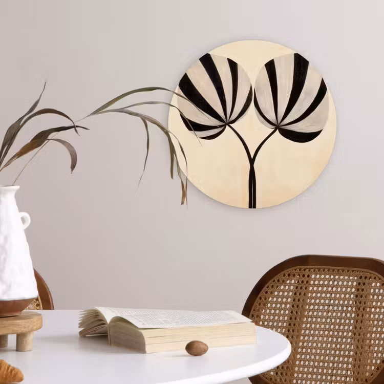 Bladeren - Gestreept - Stengel - Beige Wandcirkel kunststof plaat 5mm dik klein -sfeer4