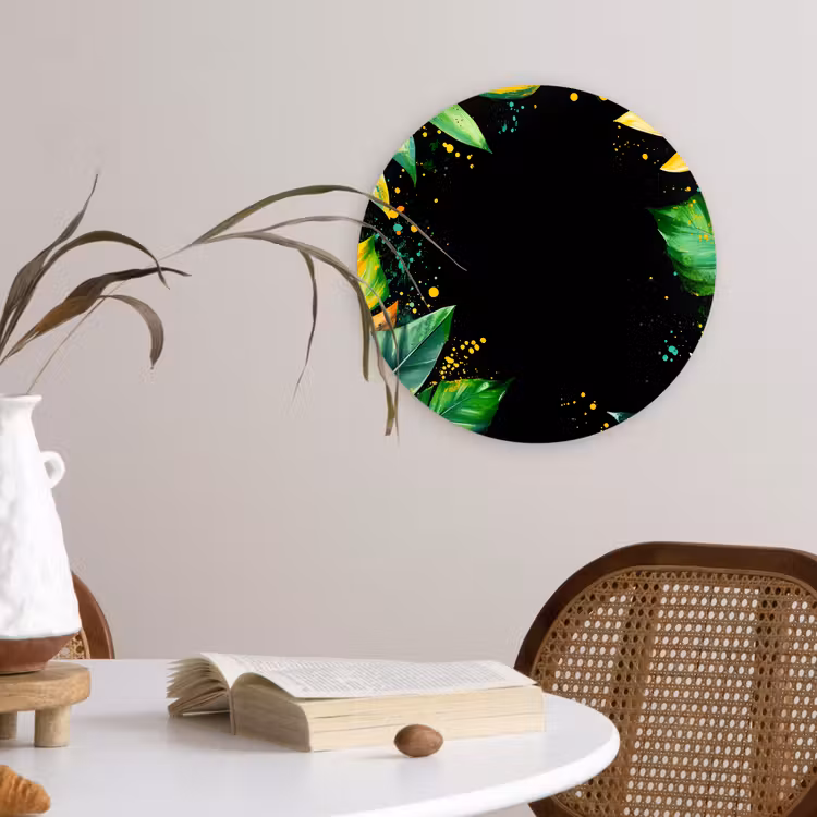 Bladeren - Groen - Geel - Verf - Jungle Wandcirkel kunststof plaat 5mm dik klein -sfeer4
