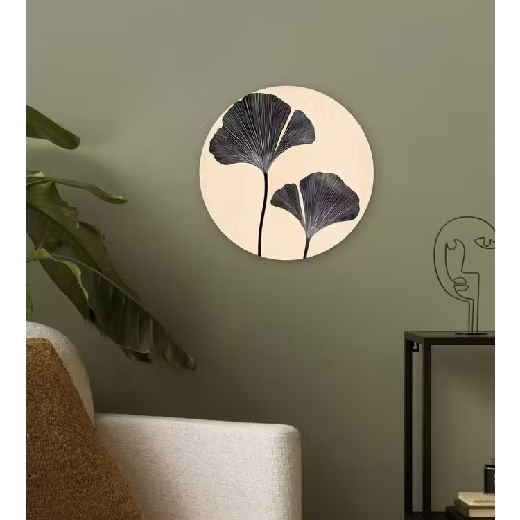 Bladeren - Minimalistisch - Zwart Wandcirkel kunststof plaat 5mm dik klein -sfeer3