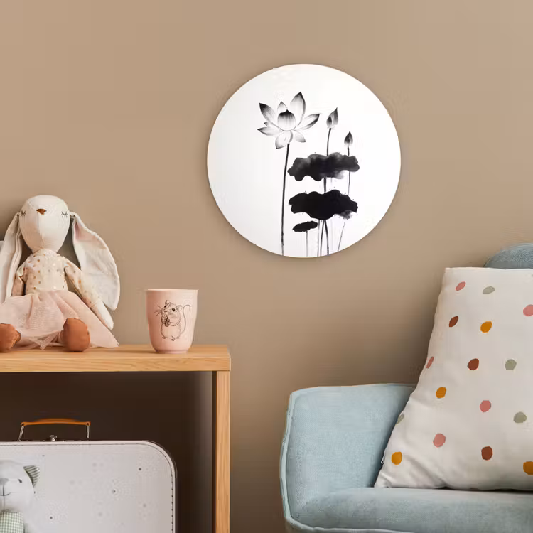 Bladeren - Zwart - Lotusbloem - Minimalitisch Wandcirkel kunststof plaat 5mm dik klein -tsfeer1_kind