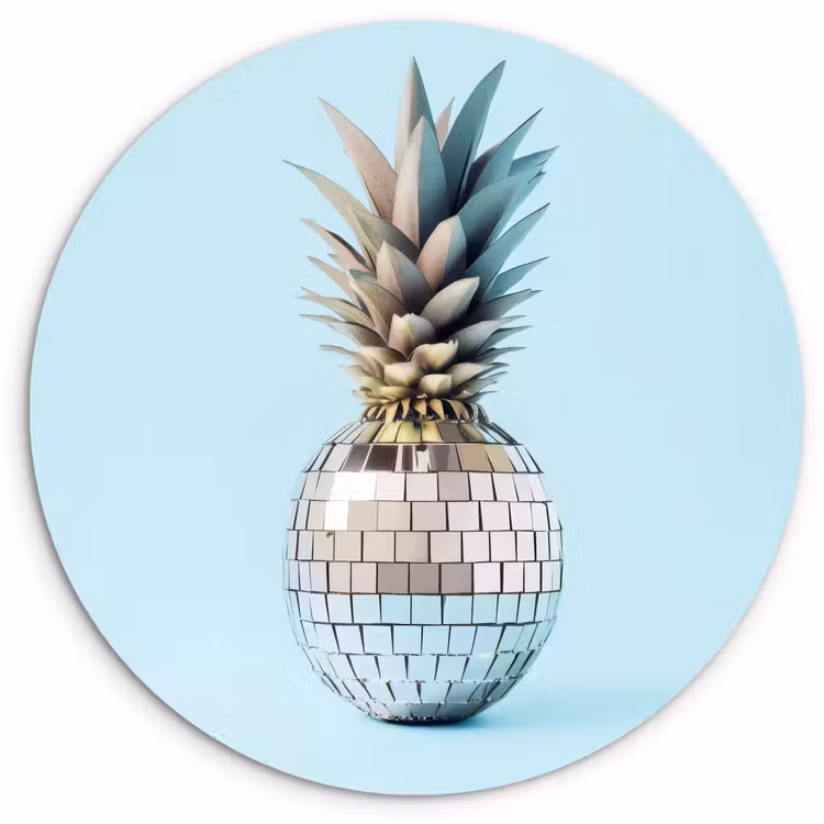 Blauw - Ananas - Disco - Discobal Wandcirkel kunststof plaat 5mm dik klein -3d