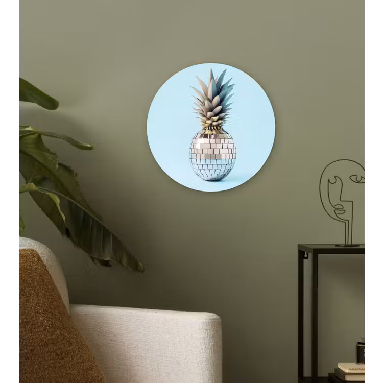 Blauw - Ananas - Disco - Discobal Wandcirkel kunststof plaat 5mm dik klein -sfeer3