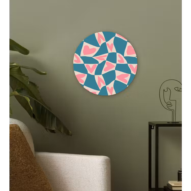 Blauw - Vlakken - Patroon - Hartjes Wandcirkel kunststof plaat 5mm dik klein 188 -sfeer3