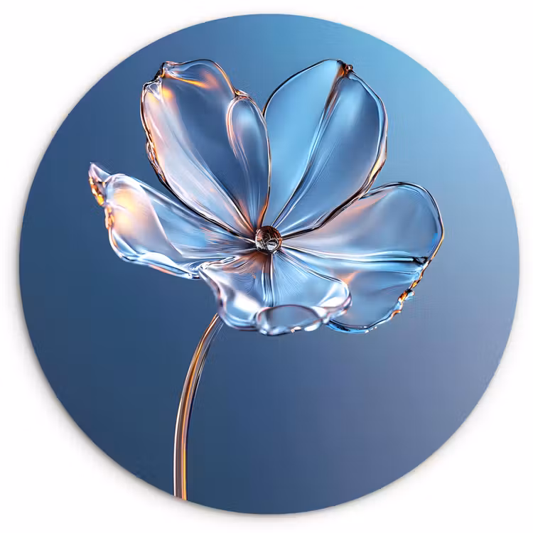 Blauw - Bloem - Glazen - Sierlijk Wandcirkel kunststof plaat 5mm dik klein -3d
