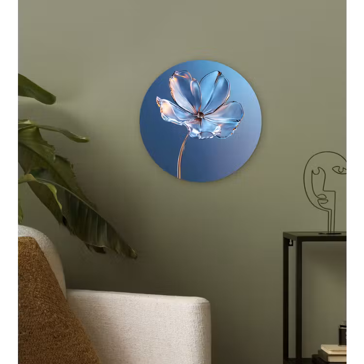 Blauw - Bloem - Glazen - Sierlijk Wandcirkel kunststof plaat 5mm dik klein -sfeer3