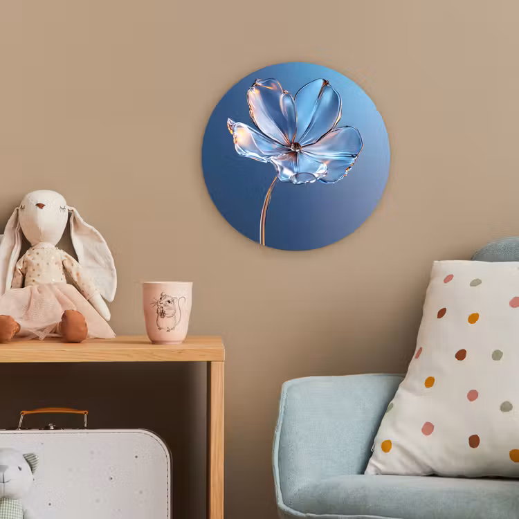 Blauw - Bloem - Glazen - Sierlijk Wandcirkel kunststof plaat 5mm dik klein -tsfeer1_kind