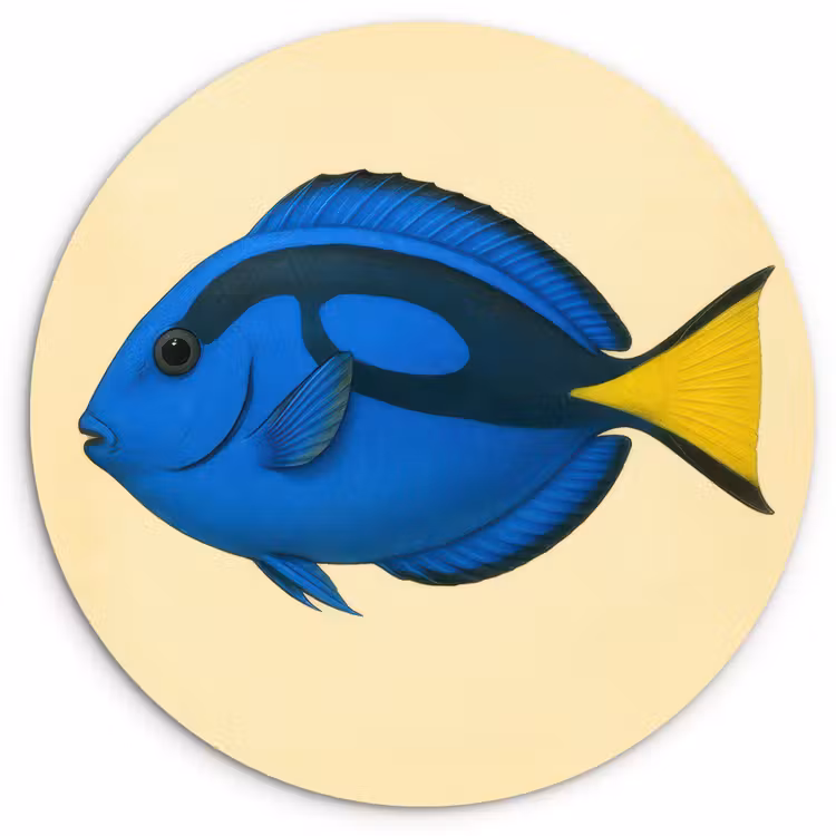 Blauw - Dory - Vis - Staartvin Wandcirkel kunststof plaat 5mm dik klein -3d