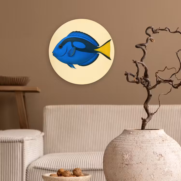 Blauw - Dory - Vis - Staartvin Wandcirkel kunststof plaat 5mm dik klein -sfeer1