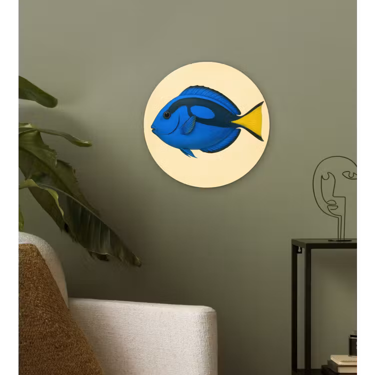 Blauw - Dory - Vis - Staartvin Wandcirkel kunststof plaat 5mm dik klein -sfeer3