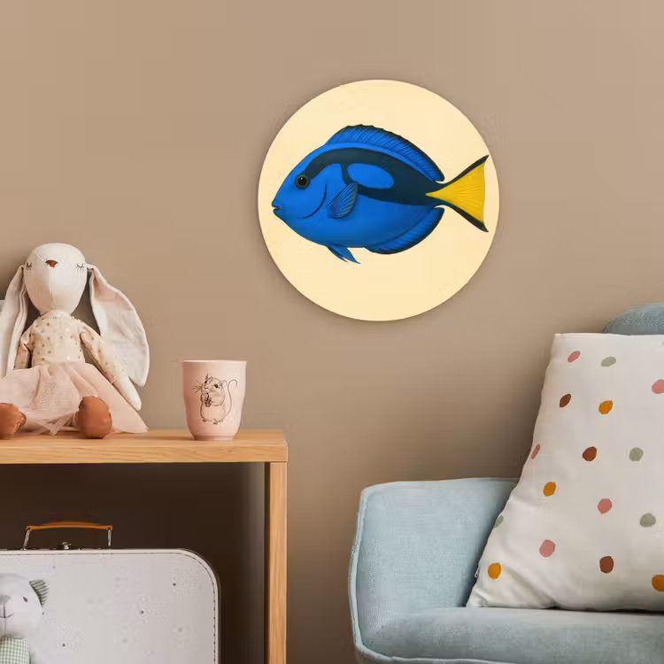 Blauw - Dory - Vis - Staartvin Wandcirkel kunststof plaat 5mm dik klein -tsfeer1_kind