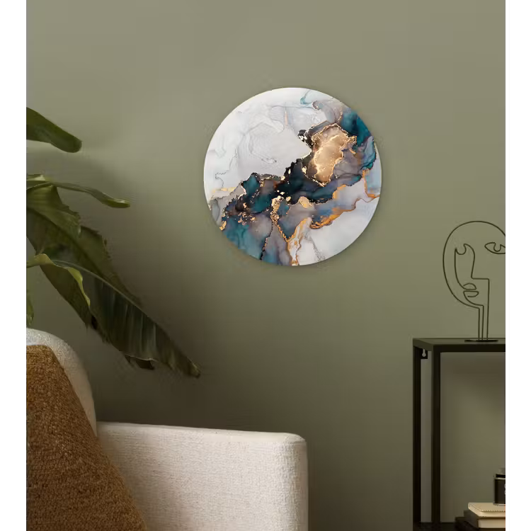 Blauw - Marmer - Goud Wandcirkel kunststof plaat 5mm dik klein -sfeer3