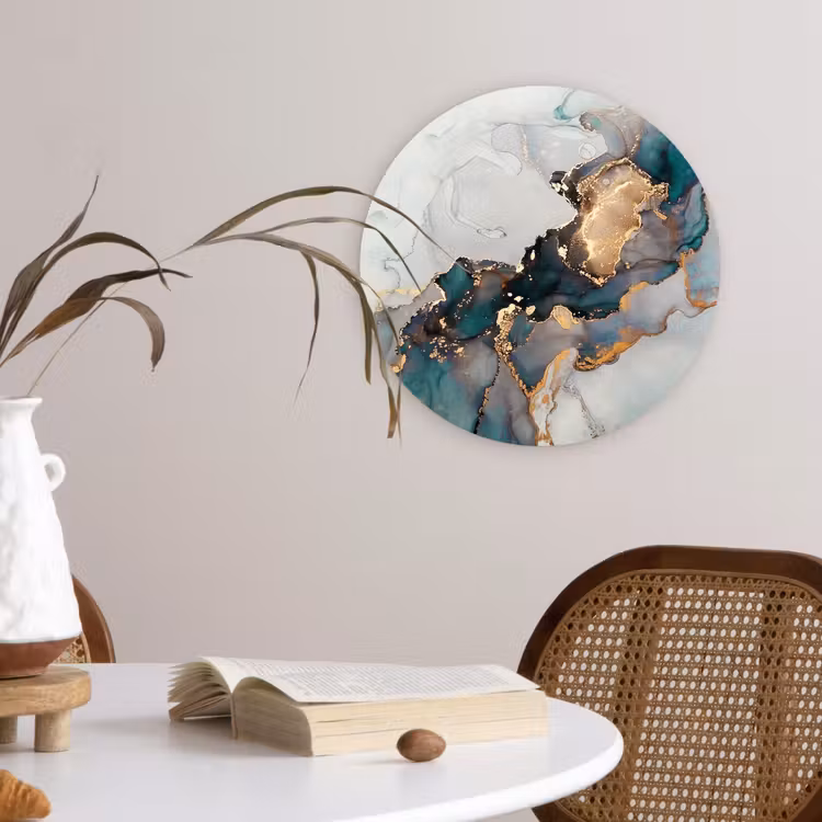 Blauw - Marmer - Goud Wandcirkel kunststof plaat 5mm dik klein -sfeer4