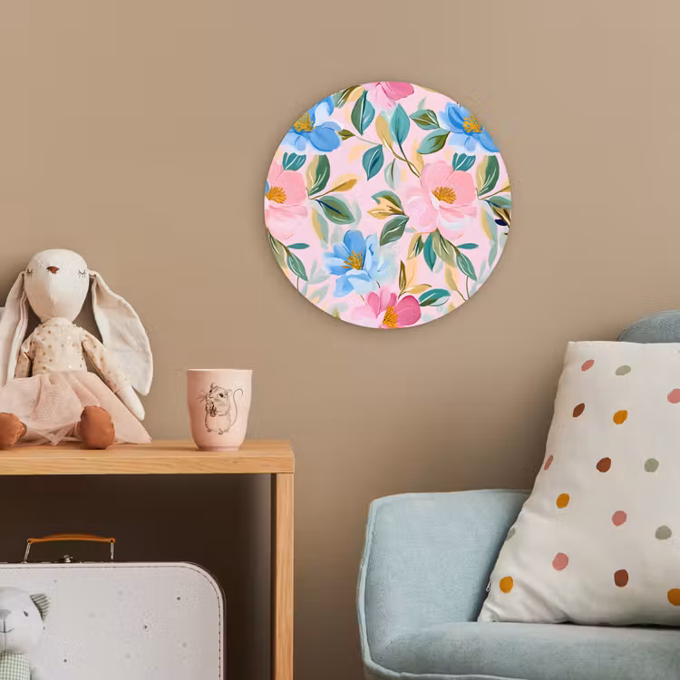 Blauw - Roze - Bloemen Wandcirkel kunststof plaat 5mm dik klein -tsfeer1_kind