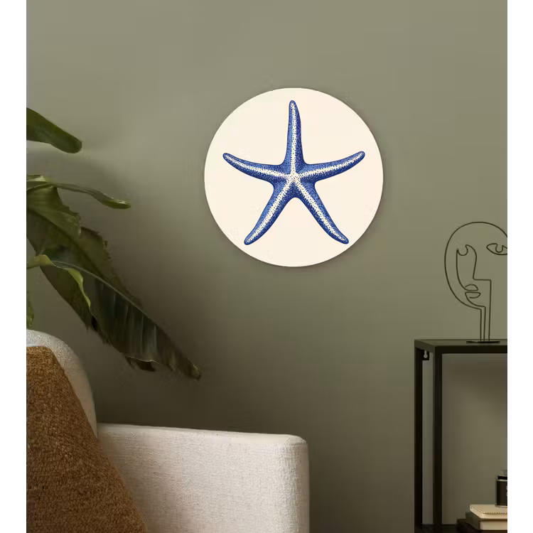 Blauwe zeester - Minimalistisch - Beige Wandcirkel kunststof plaat 5mm dik klein -sfeer3