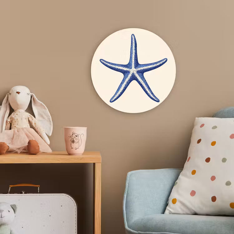 Blauwe zeester - Minimalistisch - Beige Wandcirkel kunststof plaat 5mm dik klein -tsfeer1_kind
